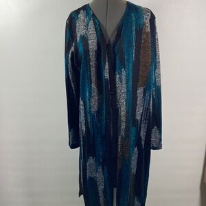 All Hours Duster Cardigan Women Size Large Abstract Patterened Long Comfy